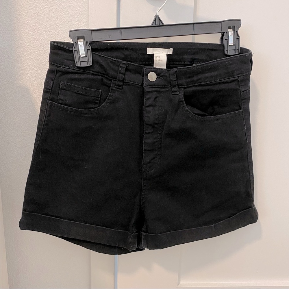 Express high waited black denim shorts